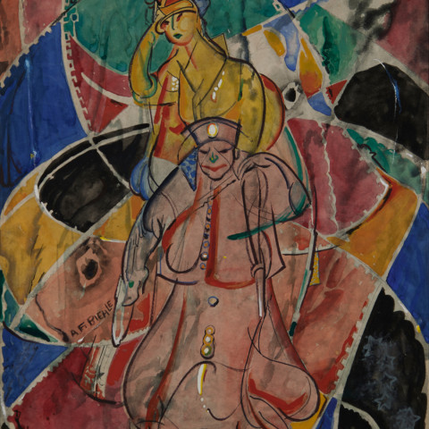 Clown and Lady, Sketch for Kokoon Klub Poster by August Frederick Biehle