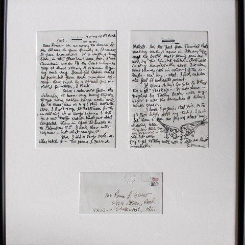 Two Framed Letters with drawings by Romare Bearden
