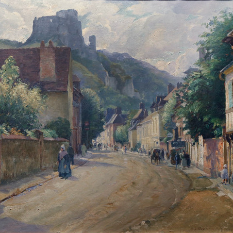 Les Andelys, Normandy with the ruins of Chateau Gaillard in the distance by Abel G. Warshawsky