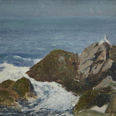 Ocean Rocks with Perched Bird by George Gustav Adomeit