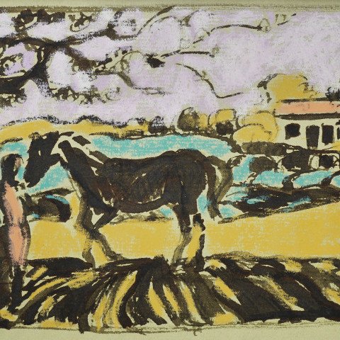 Figure with Horse in a Landscape by Algesa O’Sickey