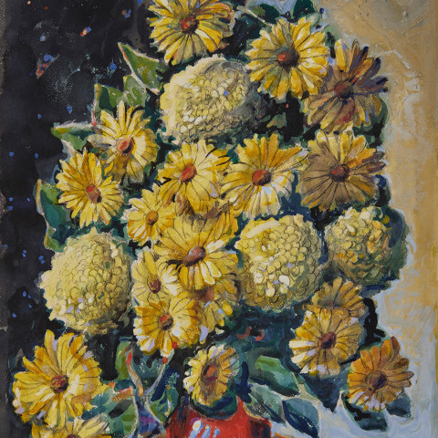 Chrysanthemums and Gerbera Daisies by August Frederick Biehle