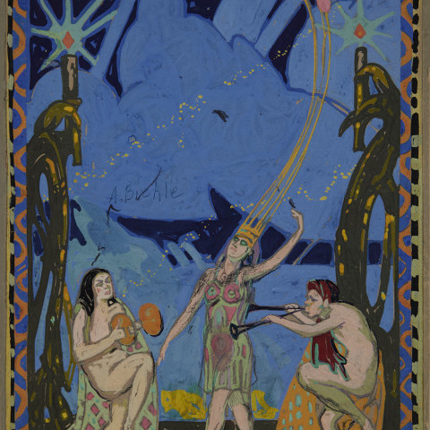 Figural Group on Blue, Cymbals and Flutes, Kokoon Klub Souvenir/Poster by August Frederick Biehle