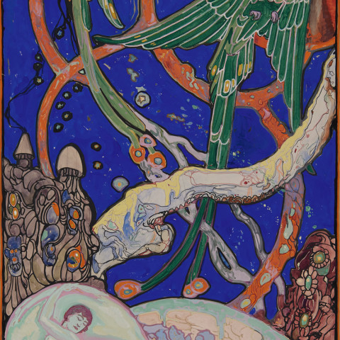 Figures with Birds, Sketch for Kokoon Klub Poster by August Frederick Biehle