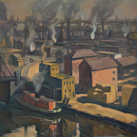 Fire Tug on the Cuyahoga River by August Frederick Biehle