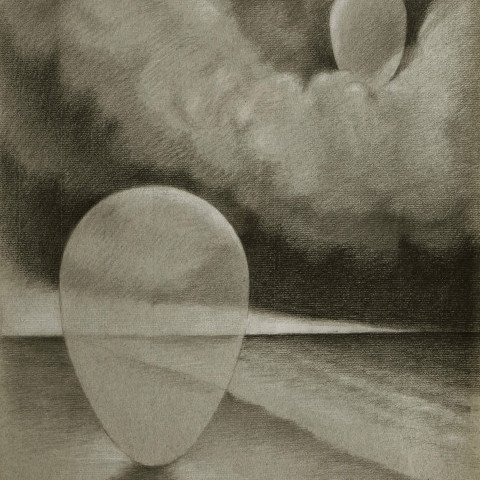 Abstract Charcoal and Chalk on Paper Drawing: 