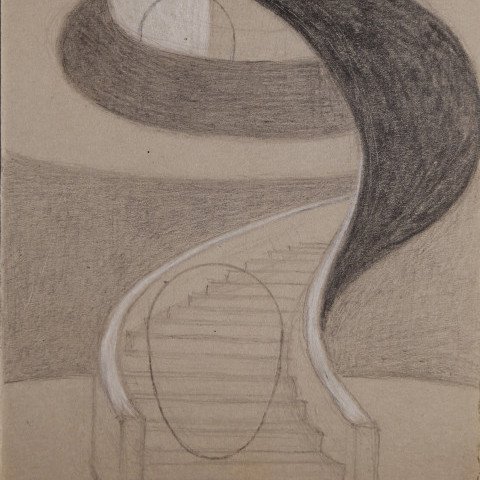 Landscape Abstract Graphite and White Heightening on Paper Drawing: 