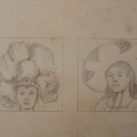Two Girls, Headdress and Sombrero