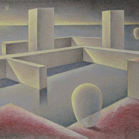 Abstract Pastel on Paper Drawing: 