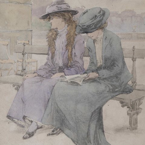 Two Women on a Paris Park Bench by Frank Nelson Wilcox