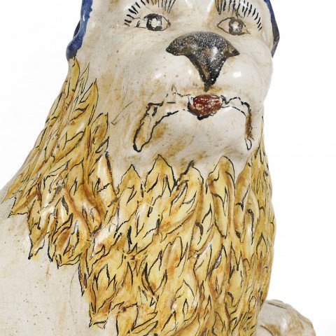 Figure of a Lion by French Faience Tuilerie Normande Mesnil de Bavent