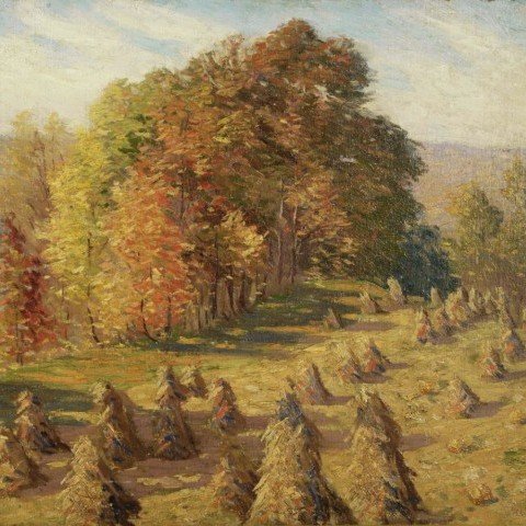 Autumn Landscape with Haystacks by Harold Streator