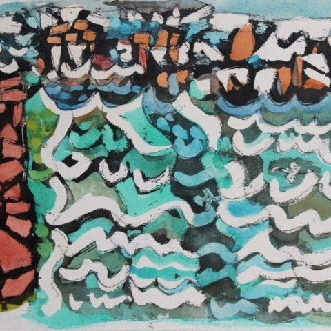 Abstract Landscape Watercolor on Paper Painting: 