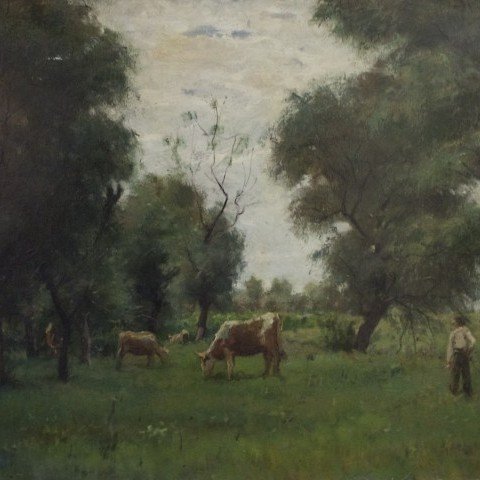 Janos Laszlo Aldor - Cattle Grazing in a Spring Field