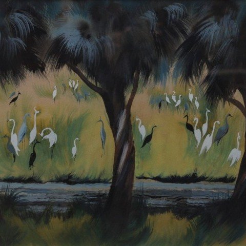 Marion Bryson - Egrets and Cranes in a Landscape