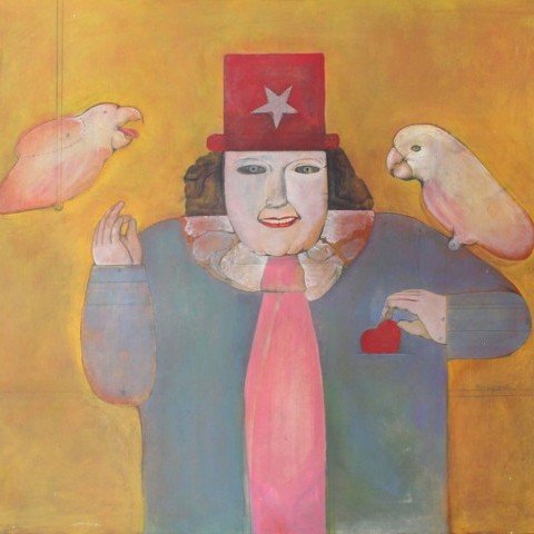 Magician and 2 White Parrots by Mary Spain