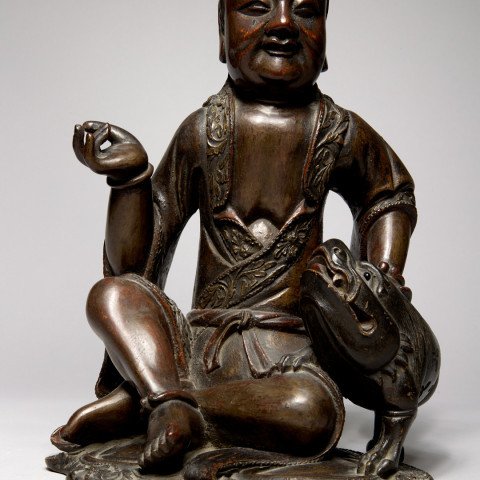 Seated Buddha with Foo Dog in the Ming Style by 19th Century Chinese School