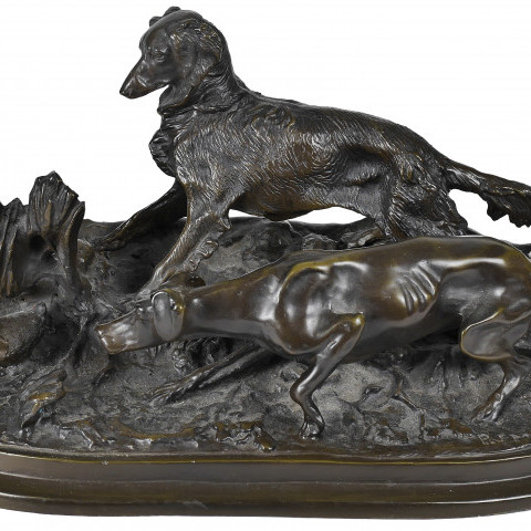 Two Hunting Dogs and a Duck by Pierre-Jules Mêne