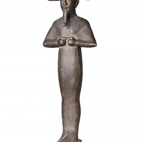 Figural Painted Plaster on Wood Base Sculpture:
