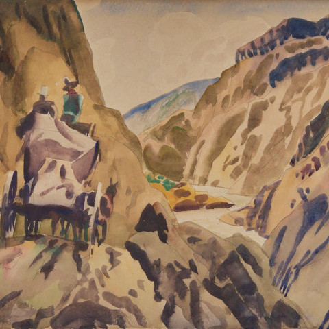 Carson's Canyon with Stagecoach by Frank Nelson Wilcox