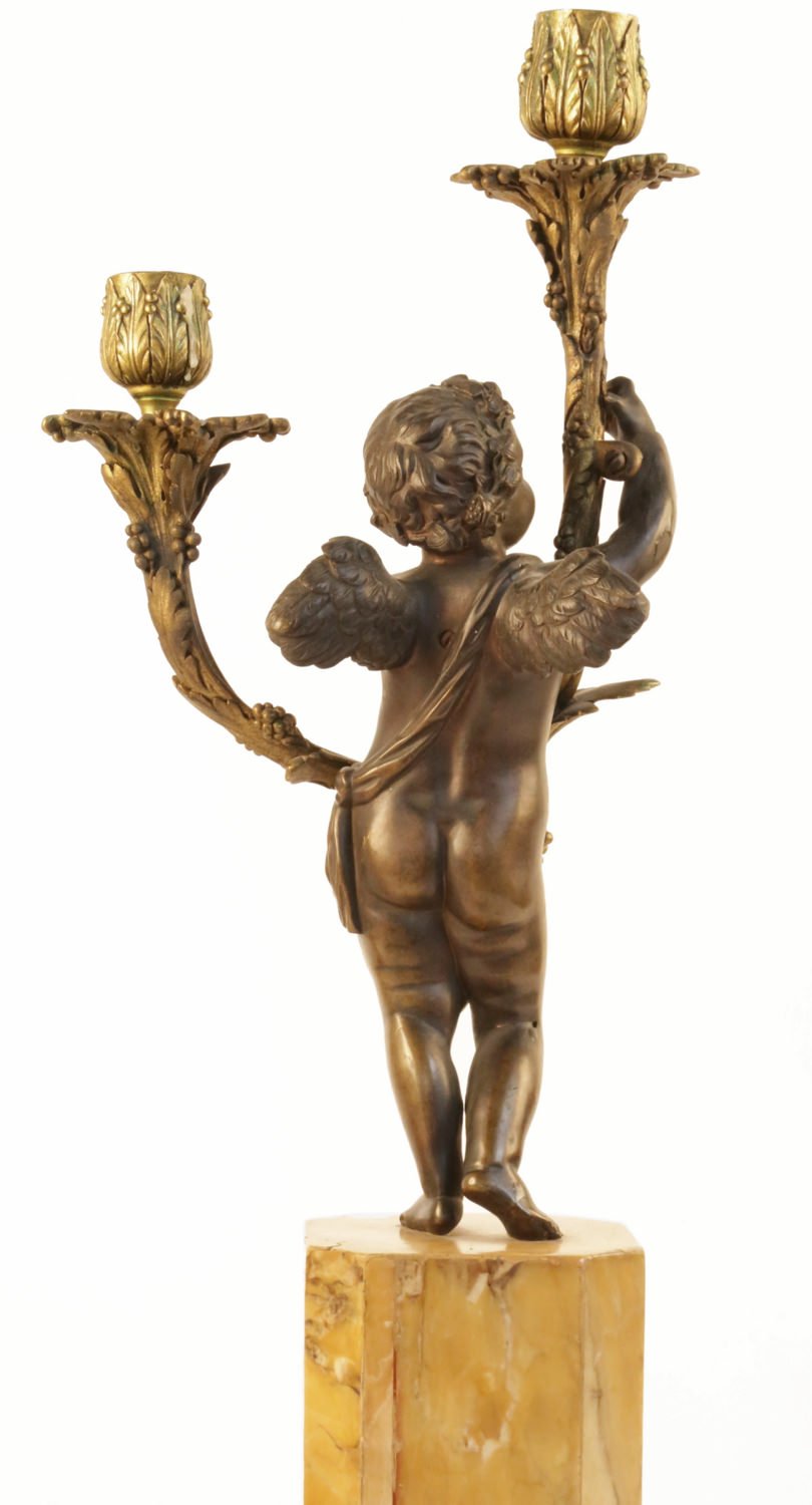 A pair of large gilt brass candelabra on red marble bases, 19th C. - Rob  Michiels Auctions