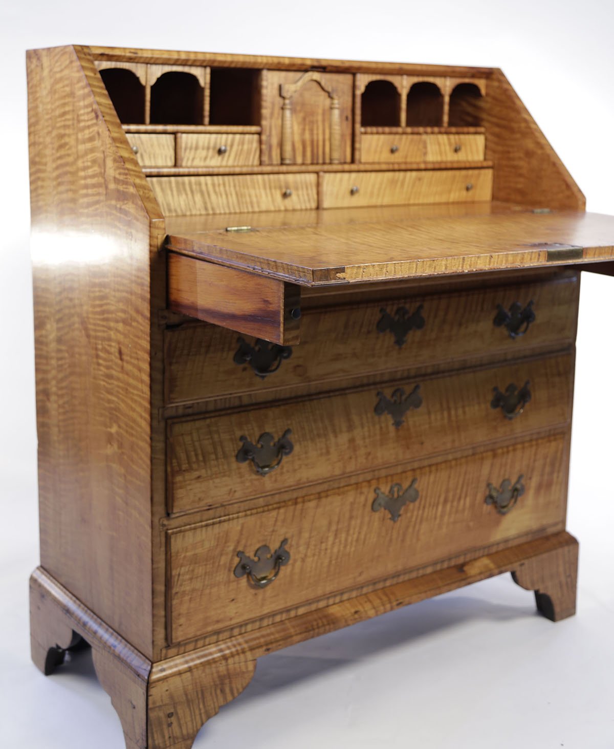 18th Century American Tiger Maple Slant Lid Desk Inventory