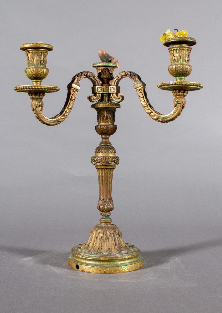 Pair of Bronze 19th Century French three light candelabra