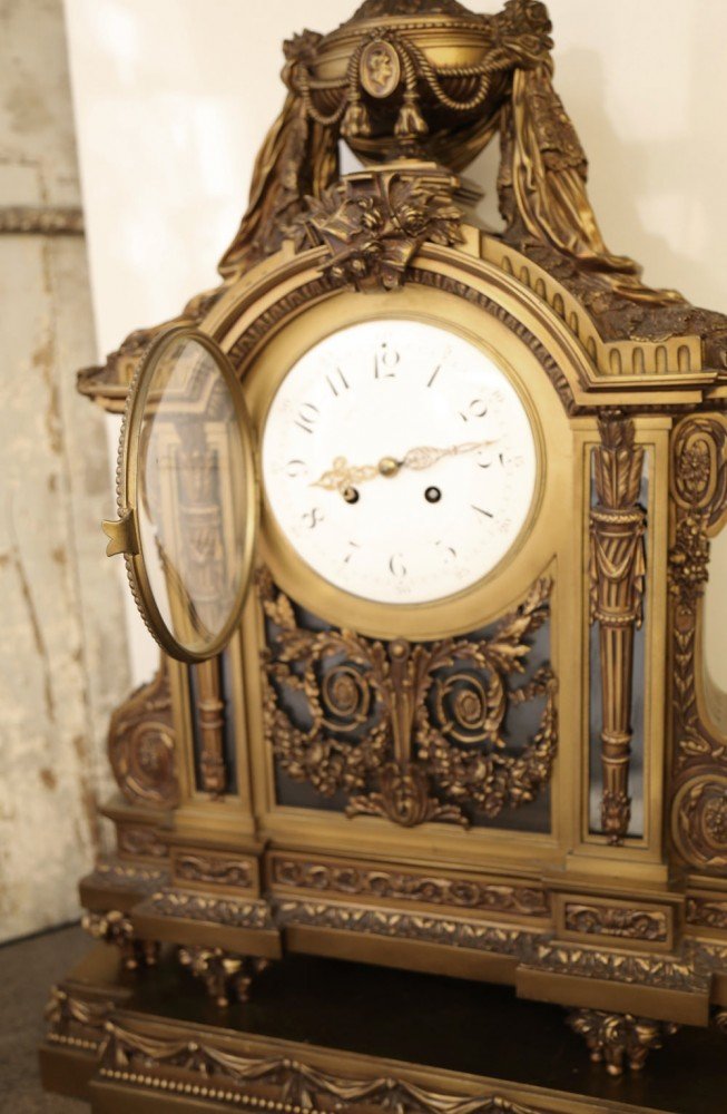 Large and Finely Cast Bronze Mantle Clock