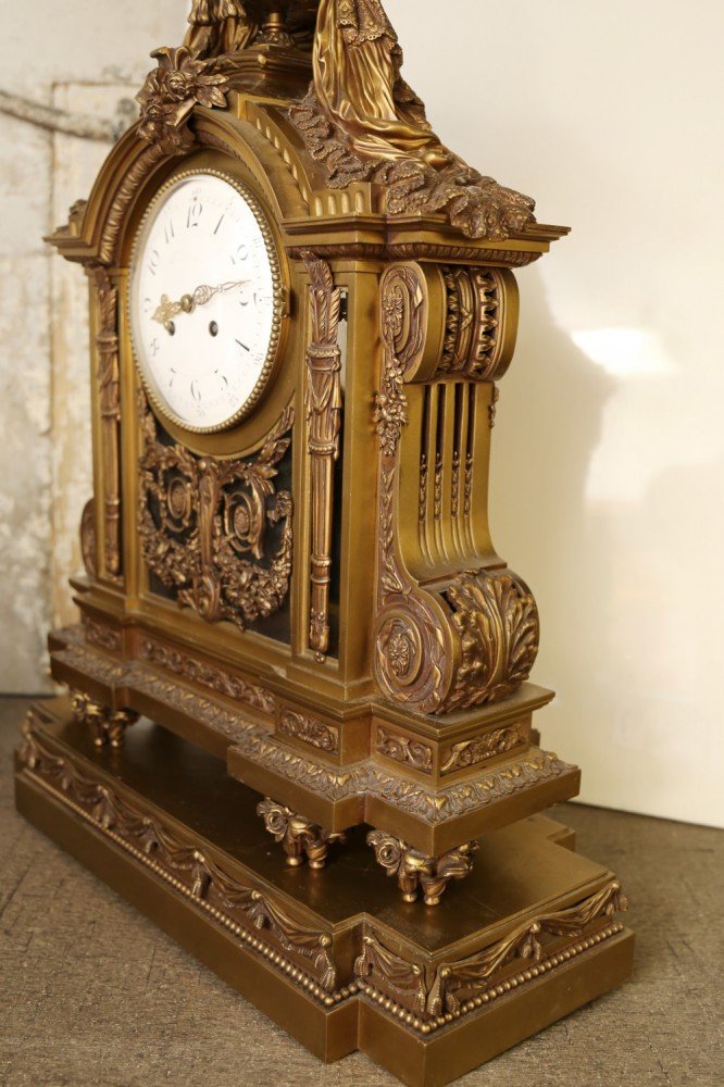 Large and Finely Cast Bronze Mantle Clock