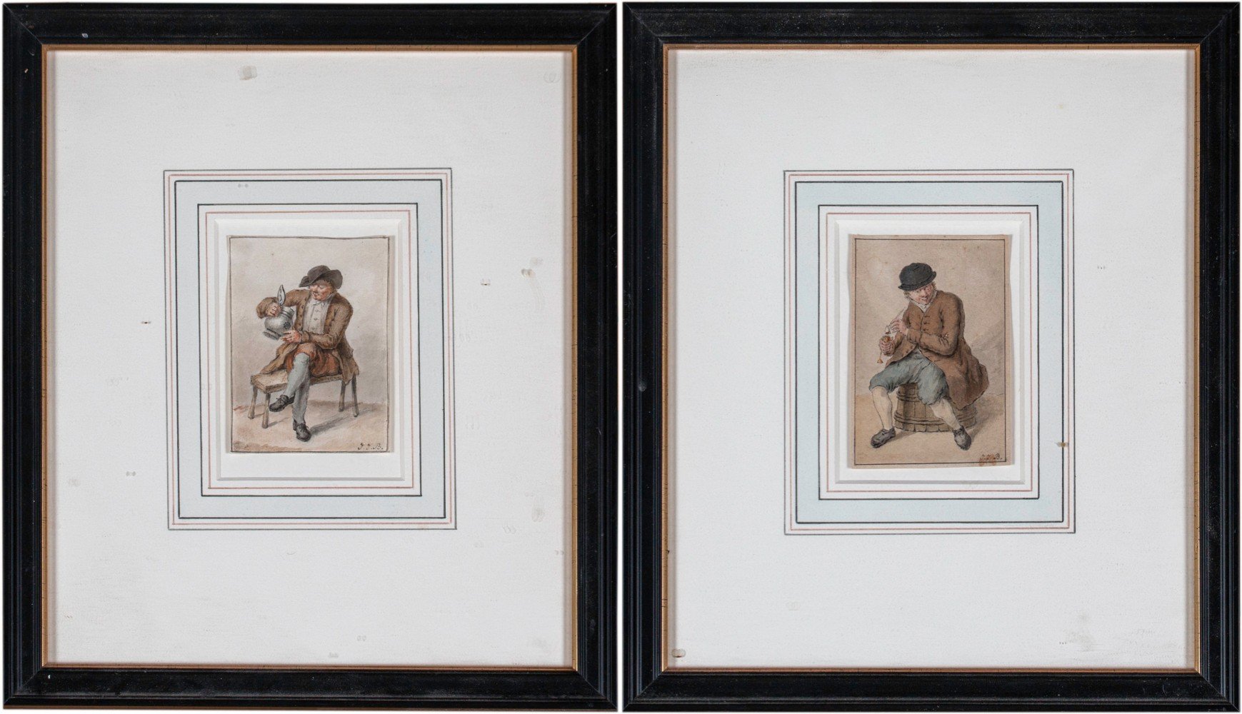 Pair of Watercolors, Seated Gentleman by 19th Century Dutch School