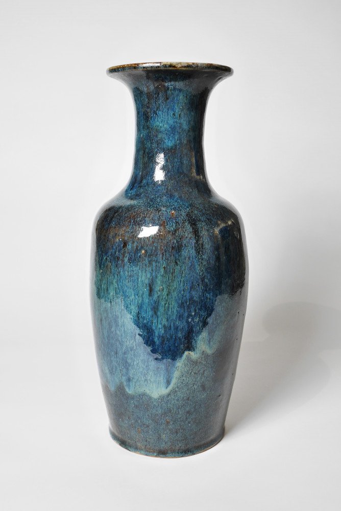 19th Century Chinese Flambé Blue Glazed Ceramic Vase