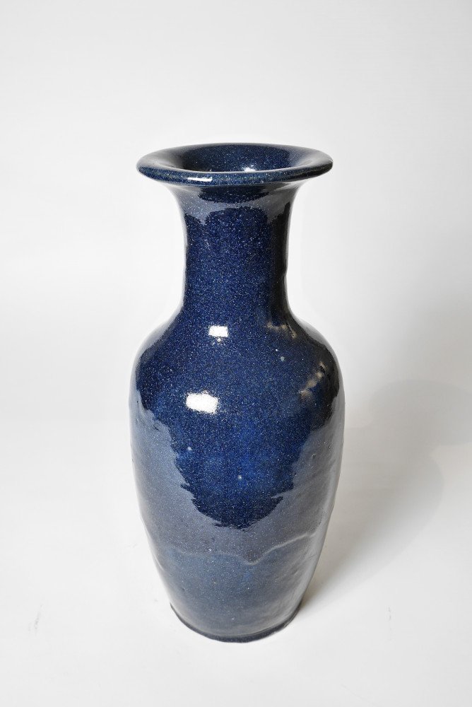 19th Century Chinese Flambé Cobalt Navy Blue Glazed Ceramic Vase