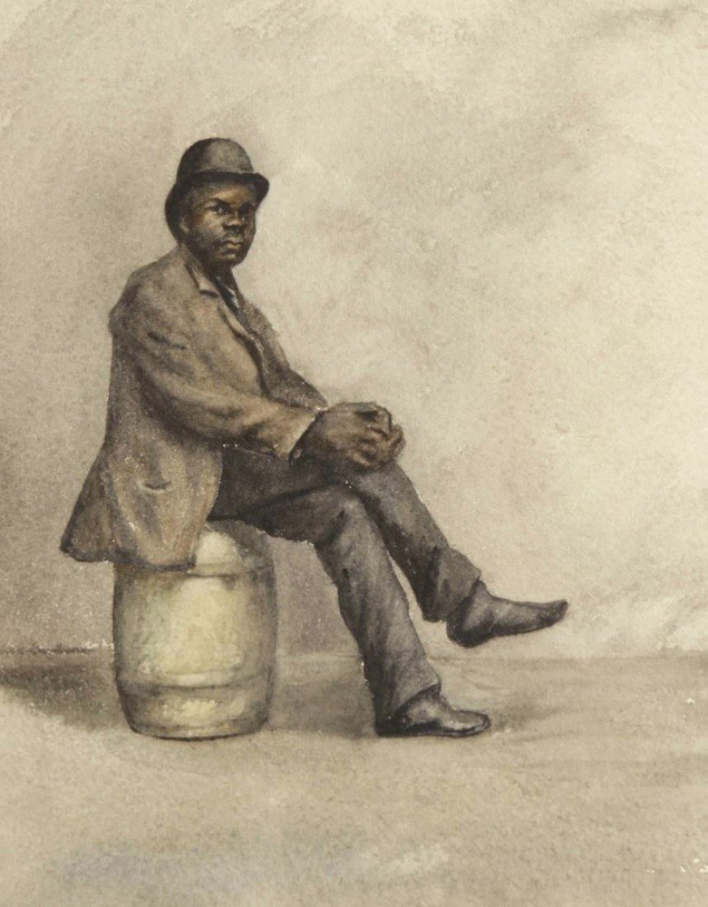 Gentleman Seated on a Barrel by 19th Century American School