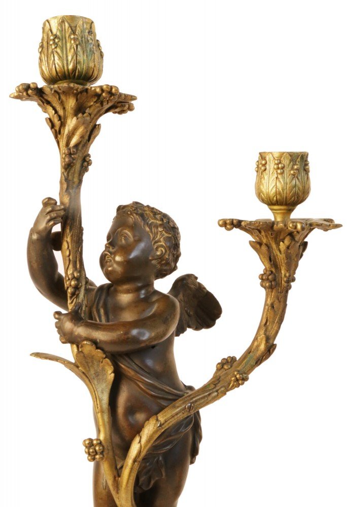 Pair of Bronze and Gilt Bronze Figural Candelabra by 19th Century French School
