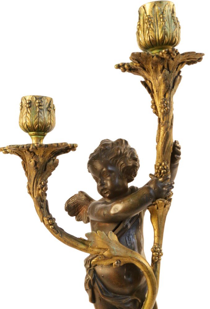 Pair of Bronze and Gilt Bronze Figural Candelabra by 19th Century French School