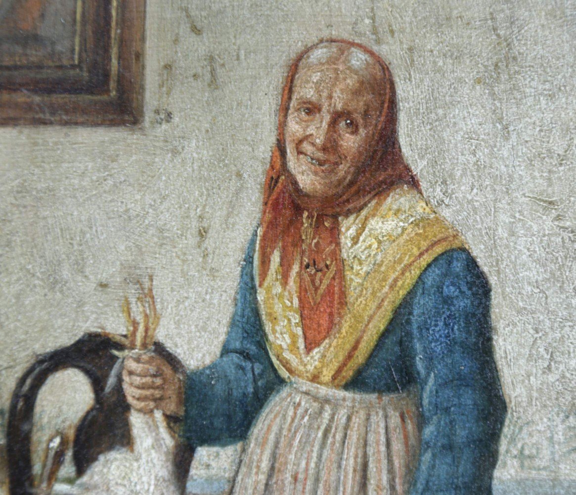 Old Woman with Chicken by 19th Century Italian School