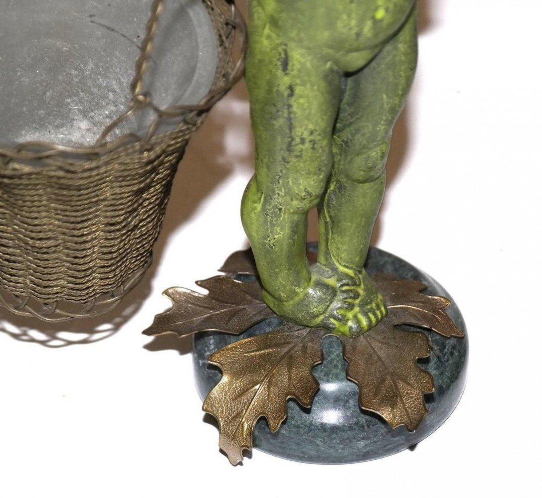 Pair of 19th Century Bronze Cupid Figures, Each Having a Basket for Condiments