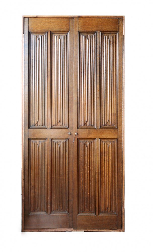 Pair of Finely Carved Linenfold Oak Doors