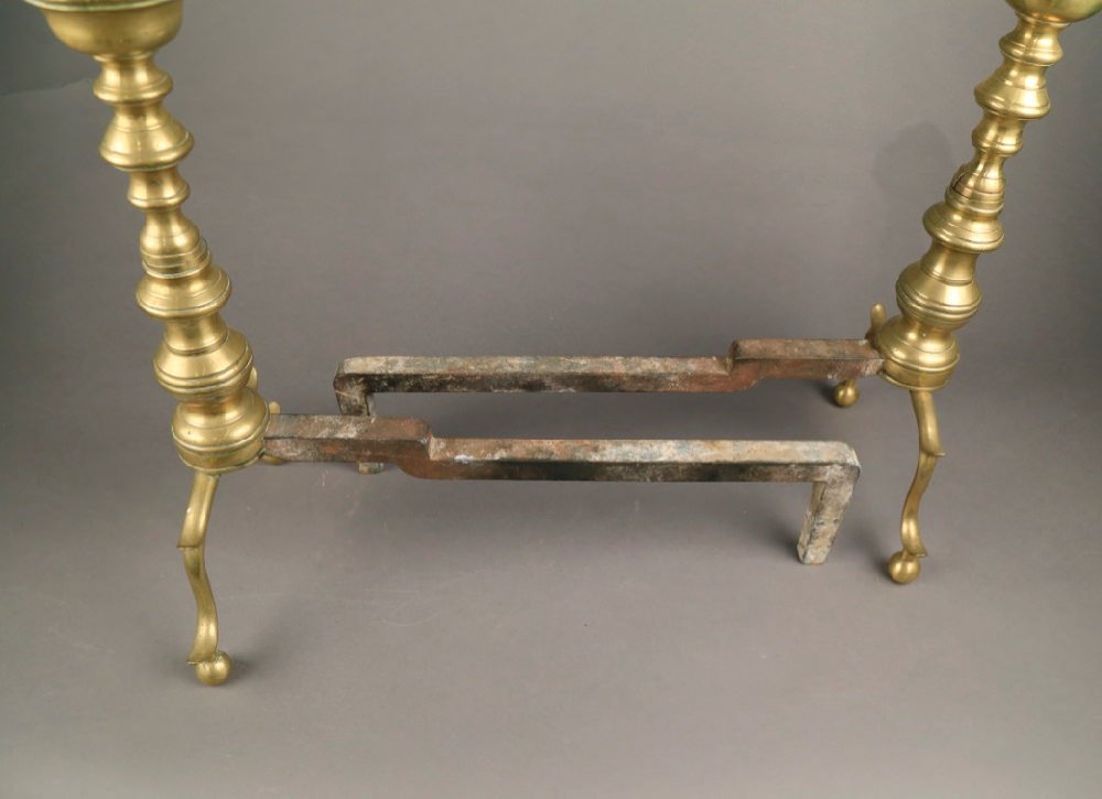 Pair of Antique Brass Andirons, 19th Century