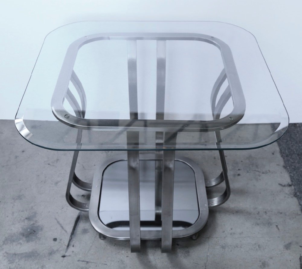 Pair of Metal and glass end tables, modern