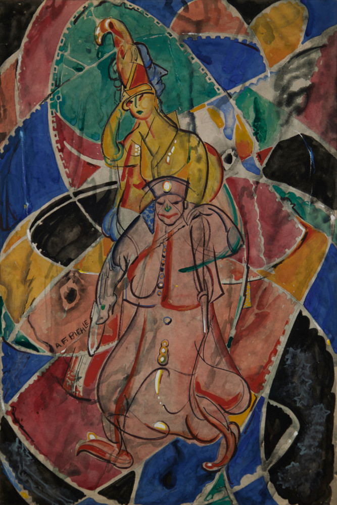 Clown and Lady, Sketch for Kokoon Klub Poster by August Frederick Biehle