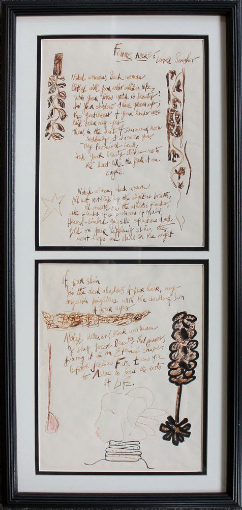 Femme Noir, by Leopold Senghor, Handwritten by Romare Bearden with pen and ink drawings in margins by Romare Bearden