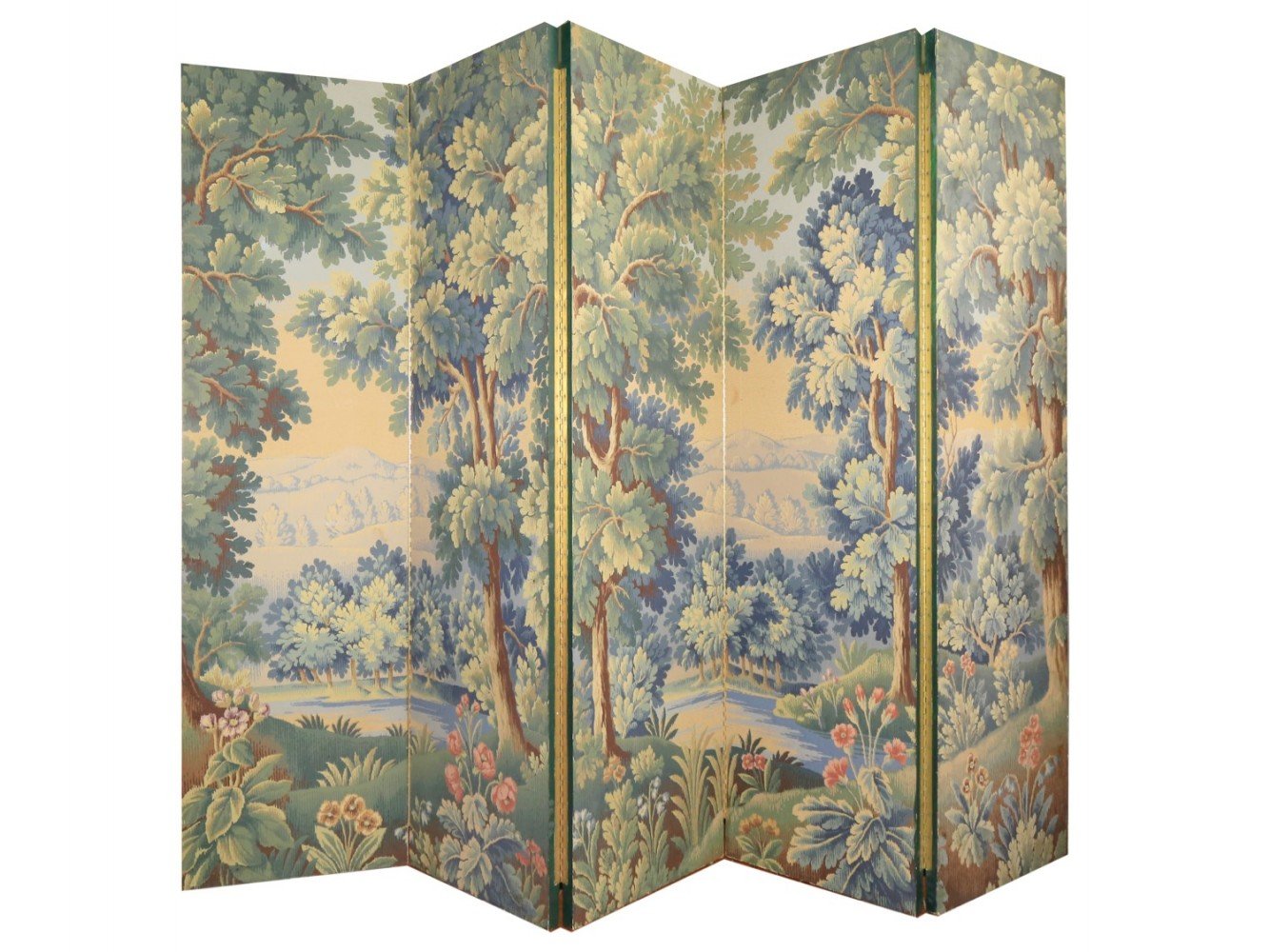 A Five Panel Verdure Tapestry Pattern Screen
