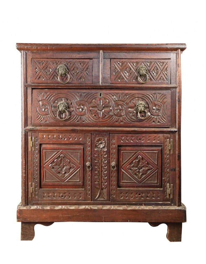 A Jacobean Style Oak Chest of Drawers, 18thc.