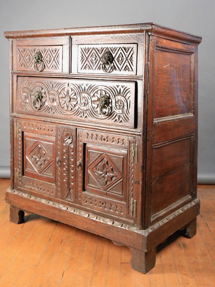 A Jacobean Style Oak Chest of Drawers, 18thc.