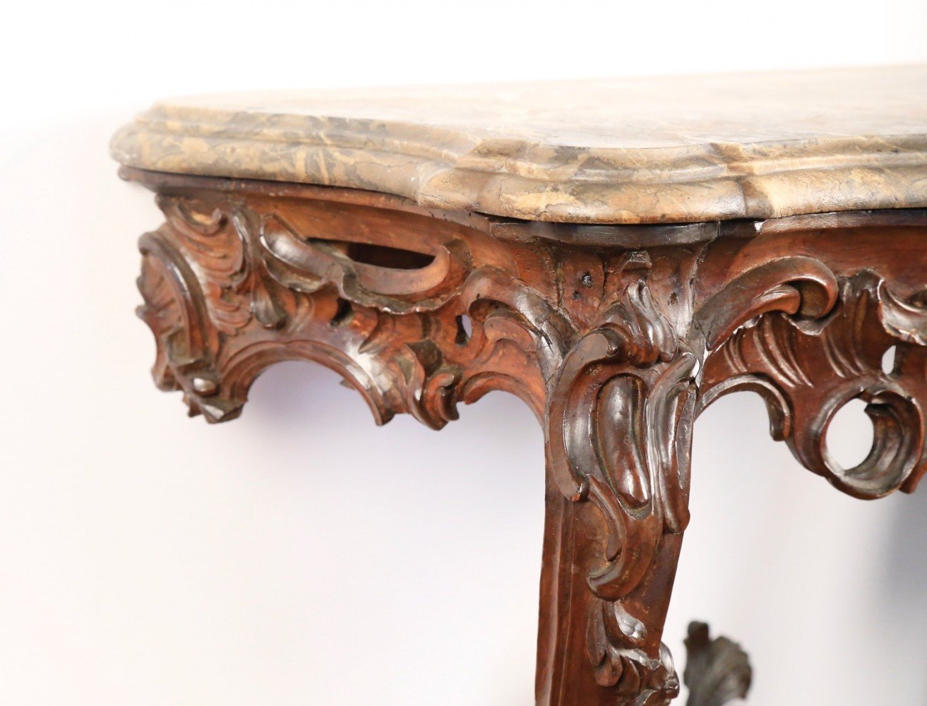 Fine Louis XVth Carved Walnut Console Table with Original Marble Top