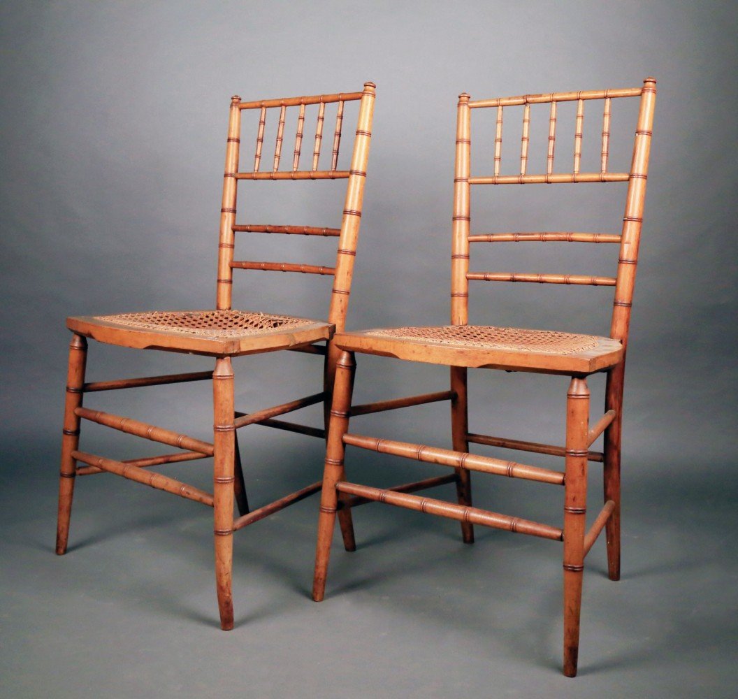 Pair Faux Bamboo Ballroom Chairs, Early 19thc.