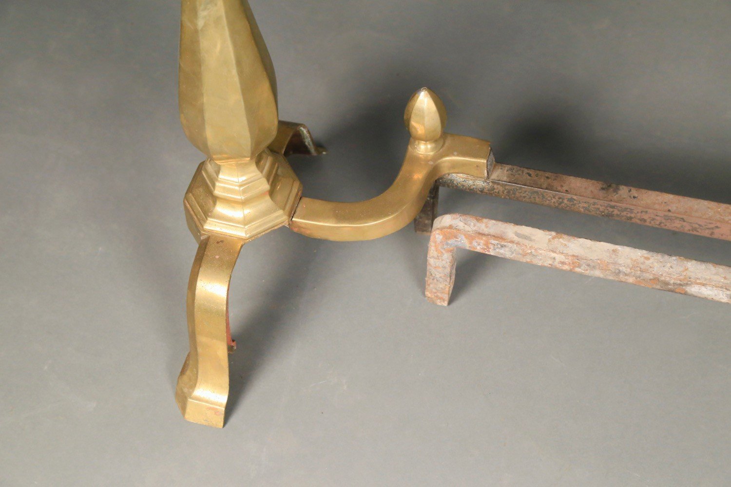 Large Pair of Brass Andirons, 19thc