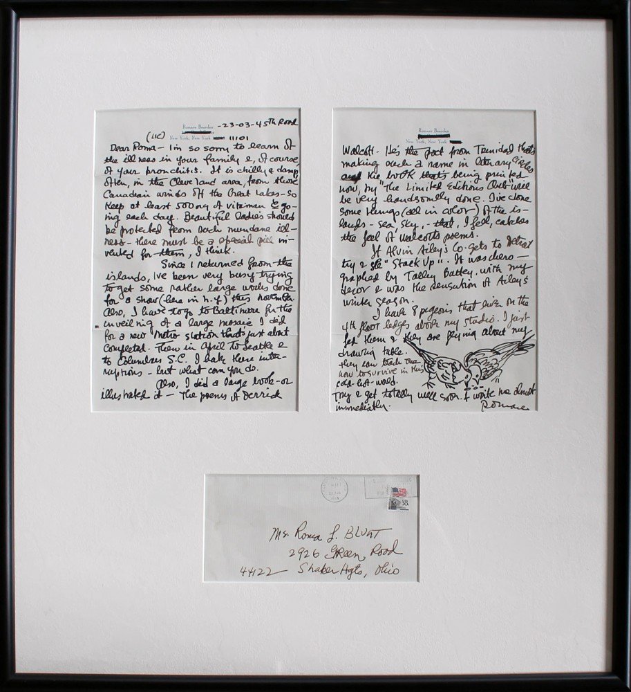 Two Framed Letters with Drawings by Romare Bearden
