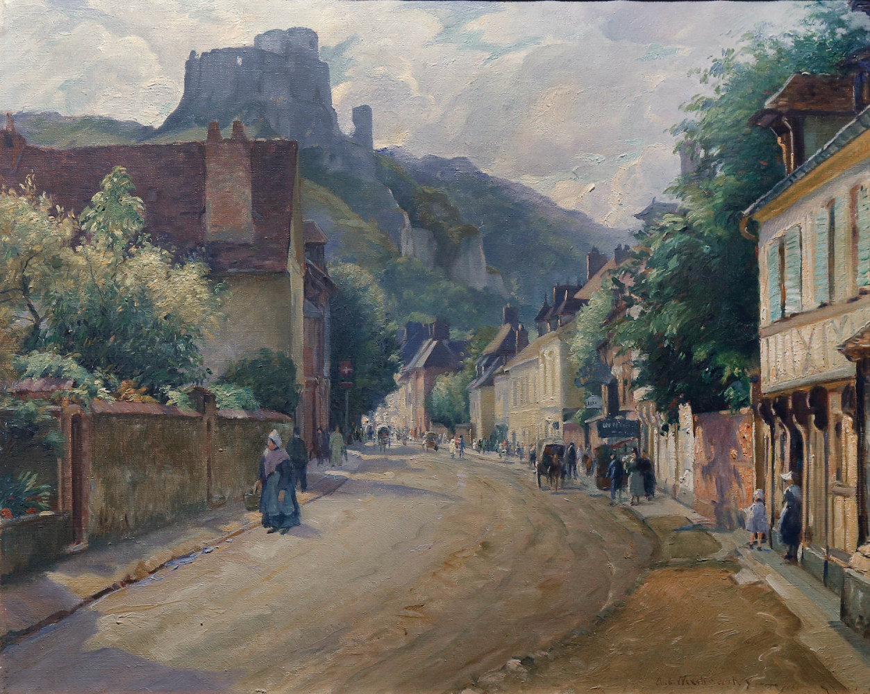 Les Andelys, Normandy with the ruins of Chateau Gaillard in the distance by Abel G. Warshawsky